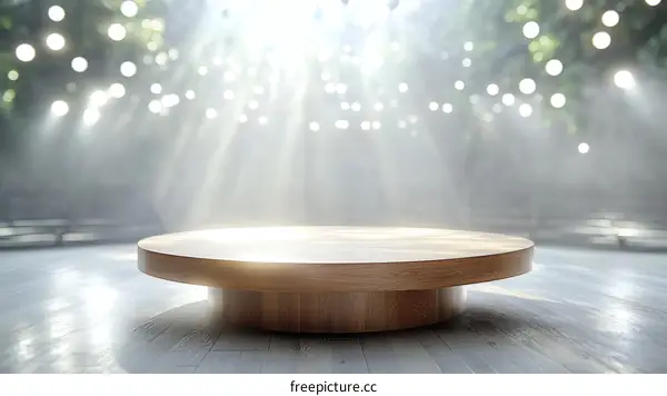 Empty Wooden Round Display Podium in Natural Light