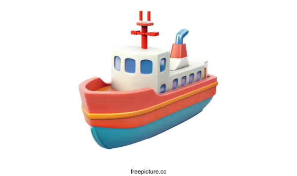 [Transparent Background PNG]Cartoon illustration of a red and blue toy boat