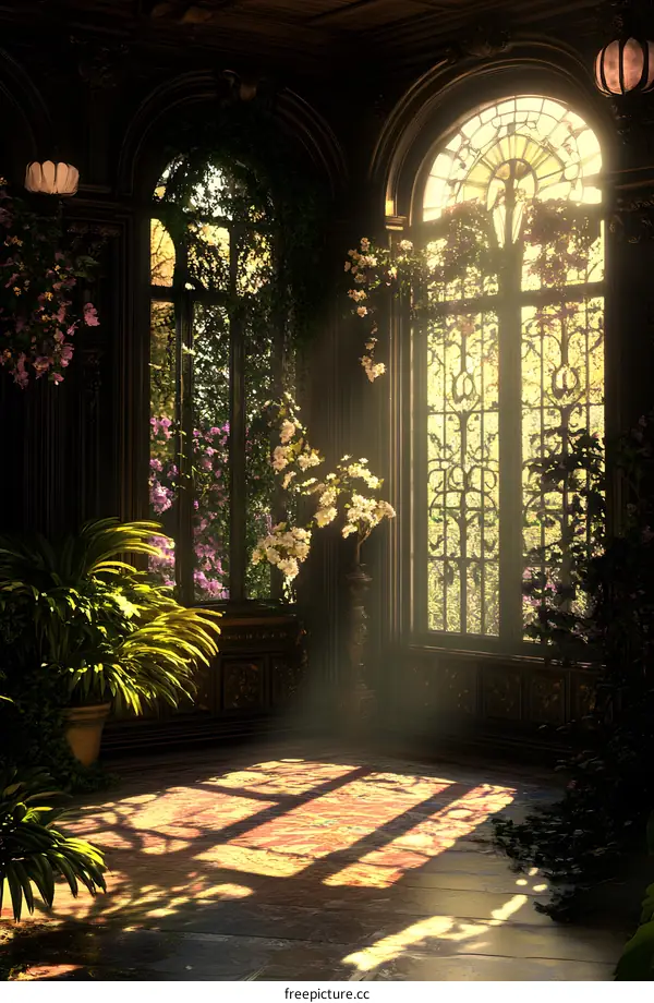 Sunbeams Through Windows In Old Mansion