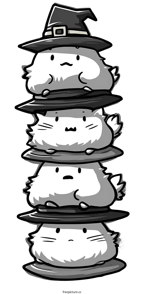 Cute Cartoon Cats Stacked On Top Of Each Other
