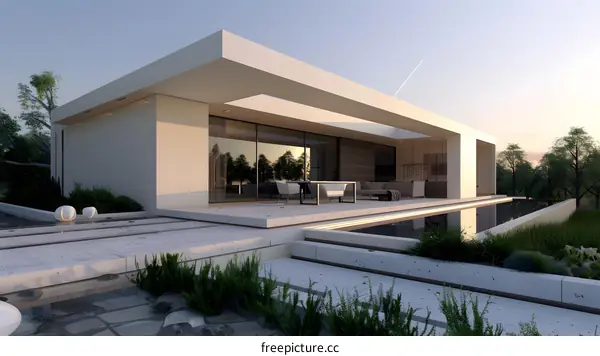 Modern Minimalist Home Exterior Design with Pool and Patio