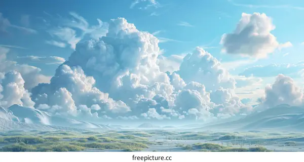 Large White Clouds Over Green Grass