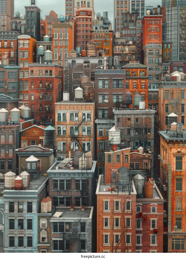 Dense Cityscape with Water Towers