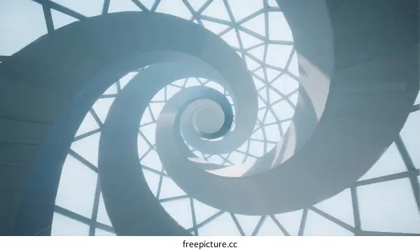 Spiral Staircase with Geometric Glass Ceiling Design