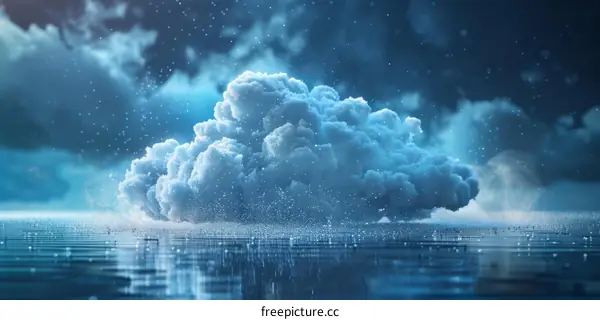 Blue and white clouds floating above the sea surface