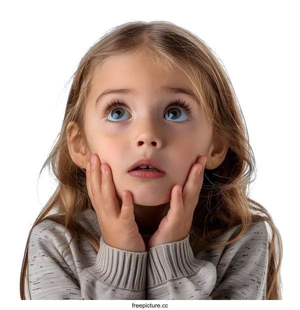 [Transparent Background PNG]Little girl looking up with surprise