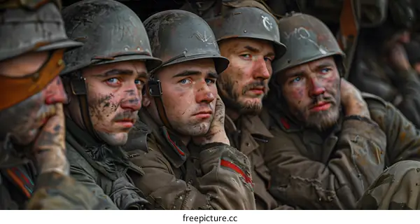 A group of soldiers in a trench during World War II