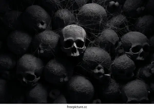 Skull Collection Background with Spiderwebs