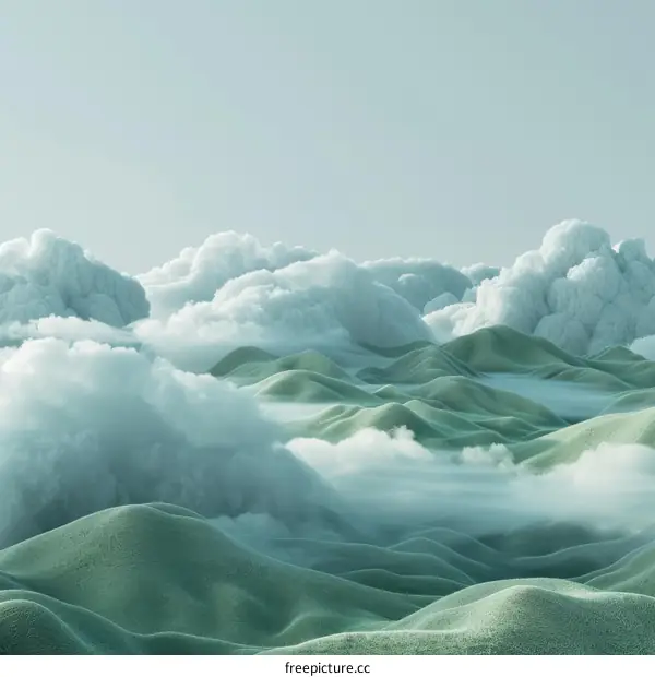 Abstract Cloud Landscape with Green Hills