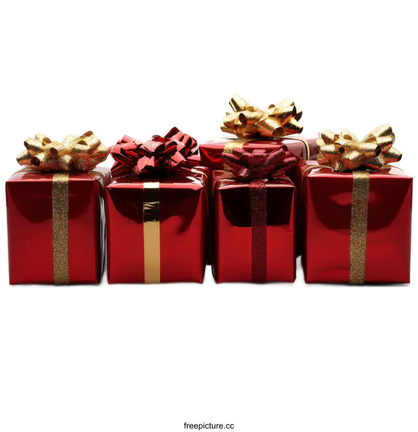[Transparent Background PNG]Red Gift Boxes with Golden Ribbons