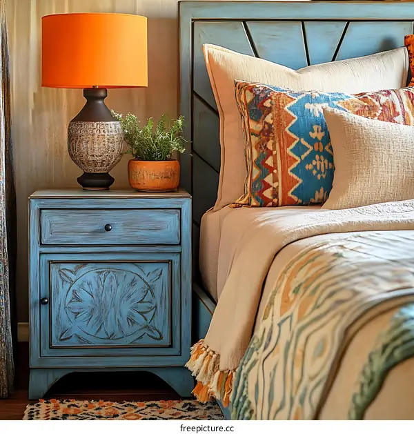Rustic Blue Nightstand Bedroom Decor