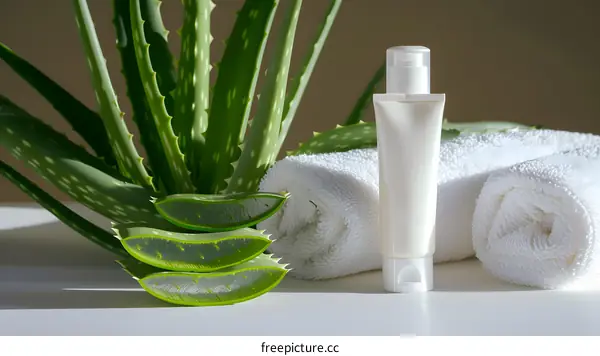 Aloe Vera Plant With Cream And Towel