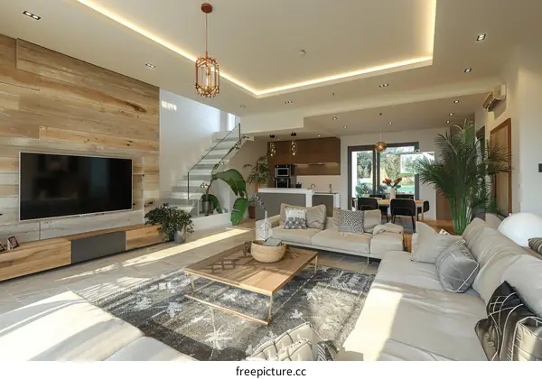 Airy and Bright Living Room with High Ceilings and Large Windows