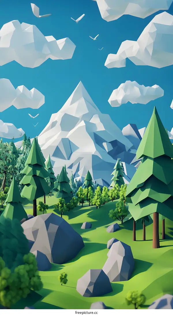 Low Poly Mountain Landscape Illustration