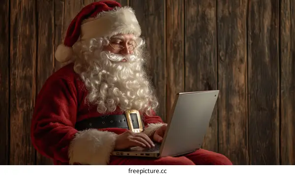 Santa Claus Using Laptop Christmas Festive