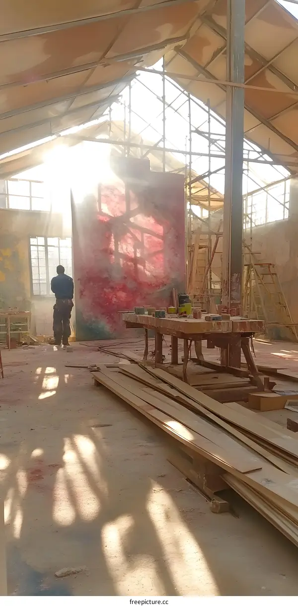 Man Standing in a Construction Zone Looking at a Painting on the Wall