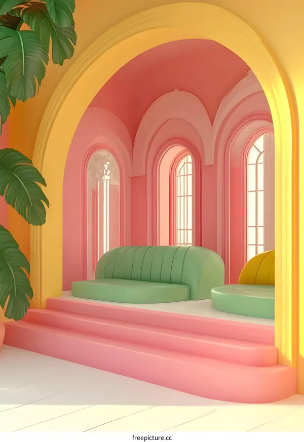 Pastel Pink Arches Interior Design Illustration