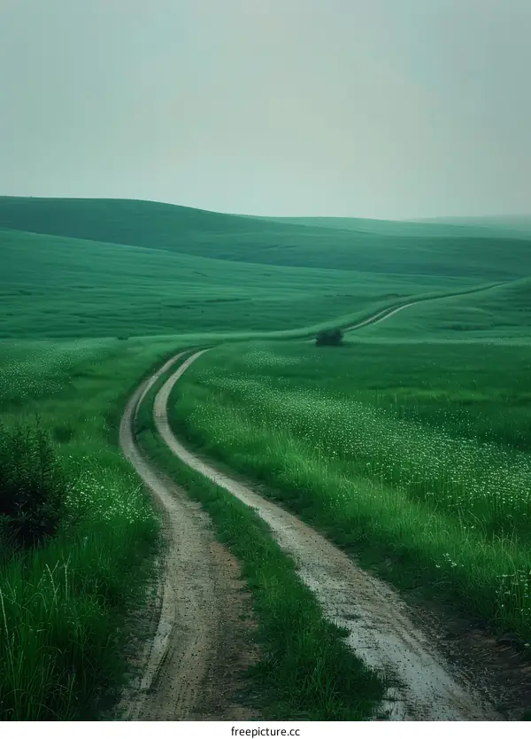 Dirt Road through a Verdant Field