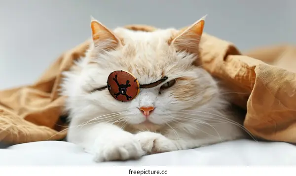 A ginger cat wearing an eye patch