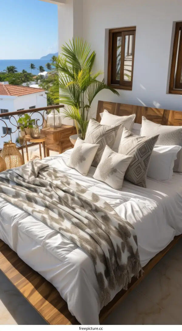 Comfy cozy king size bed with a beautiful view of the ocean