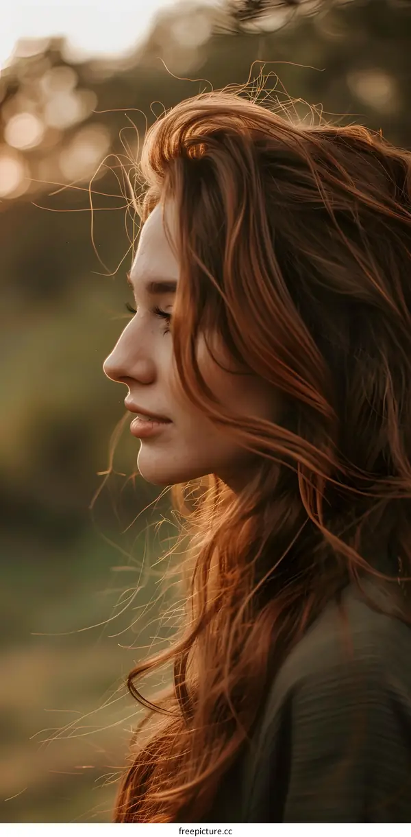 Woman with Red Hair Looking Away in Profile