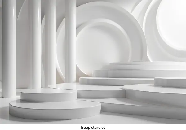 White Minimal Geometric Podium with Steps for Product Presentation
