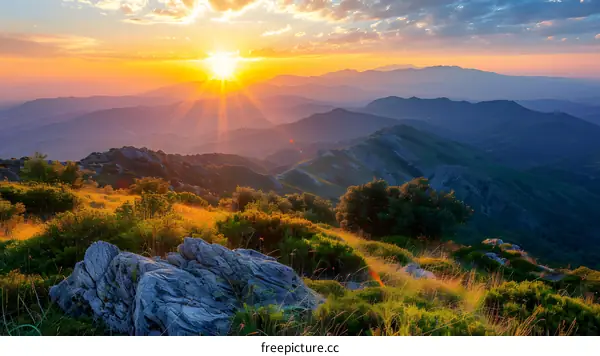Sunrise Over Mountain Range Landscape