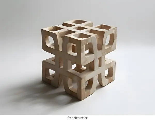 Wooden Sculpture of Interlocking Cubes