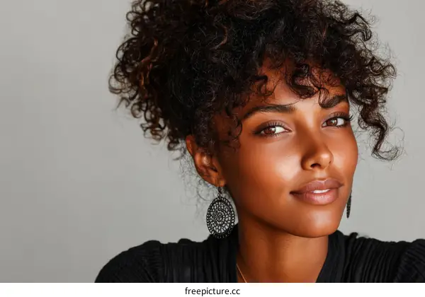 Close-up Portrait of a Beautiful Woman with Curly Hair
