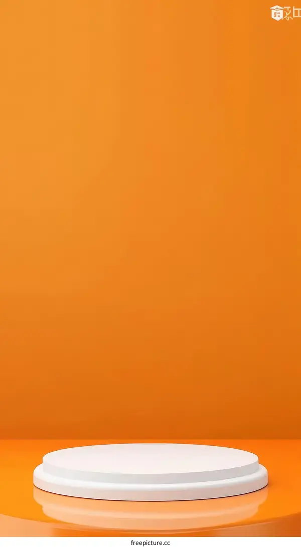 Modern Minimalist White Display Podium on Orange Background