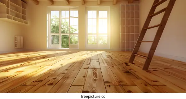 Empty Room With Wooden Floor And Sun Light