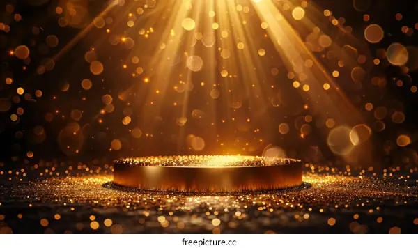 Golden luxury pedestal or podium with glowing spotlights. 3d rendering