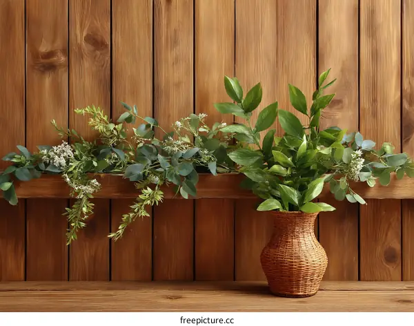 Wooden Wall Decor with Greenery and Vase
