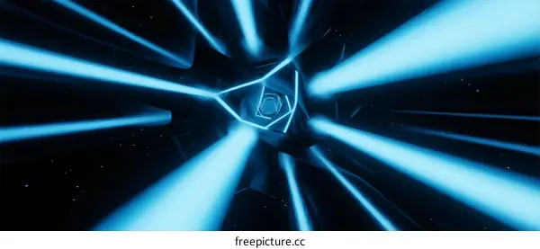 Futuristic Blue Light Beams in Abstract Space Tunnel