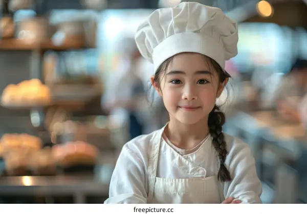Little girl in chef uniform smiling