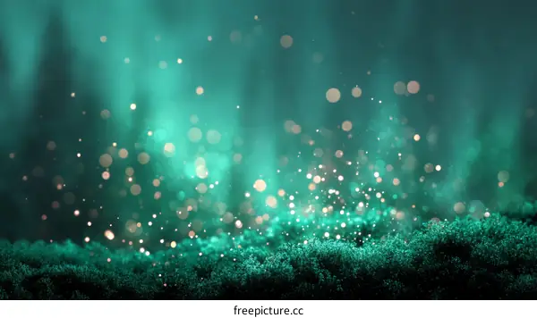Teal Green Bokeh Background with Sparkling Lights
