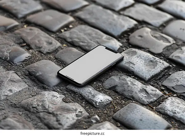 Smartphone on Cobblestone Street