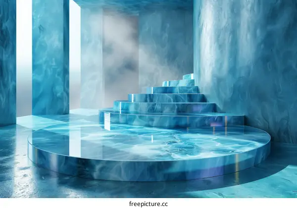 Blue Geometric Staircase in Modern Interior