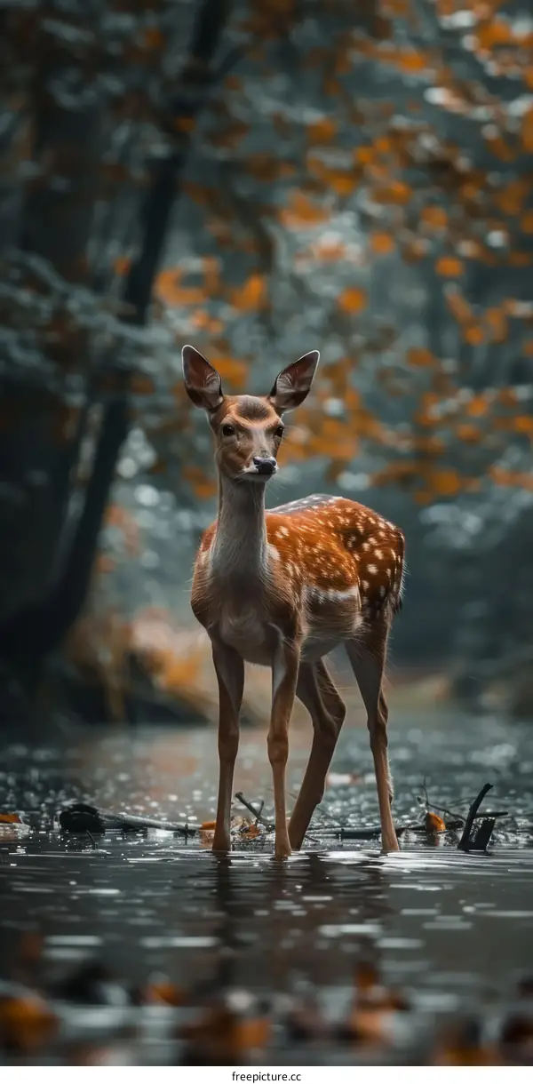 deer standing in the middle of a river