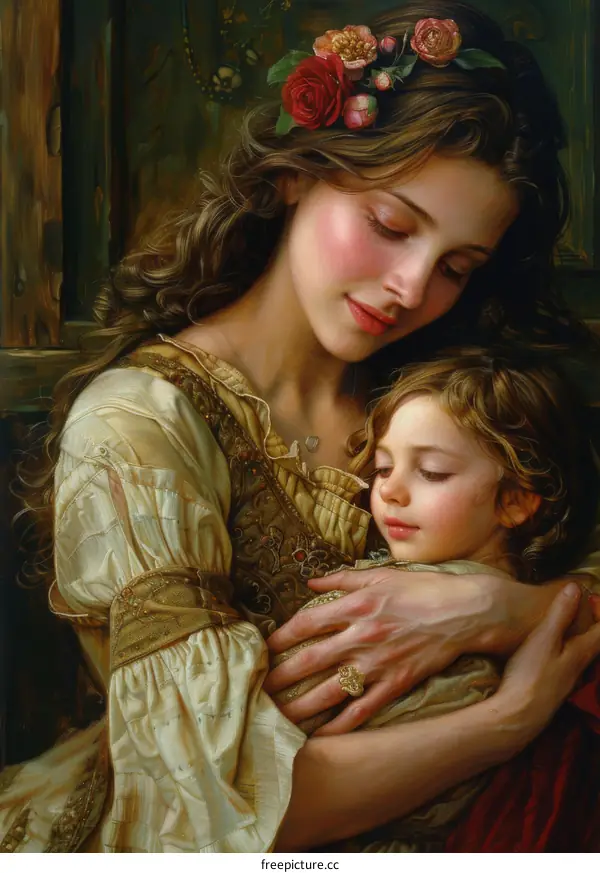 A Mother and Child Embrace Love Painting
