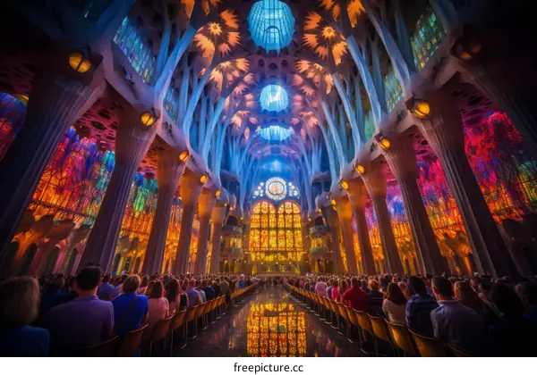 Sagrada Familia Interior Light Show at Night