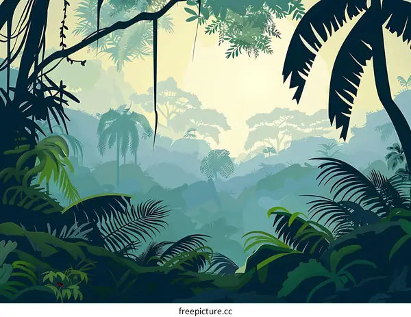 Tropical Rainforest Landscape Illustration