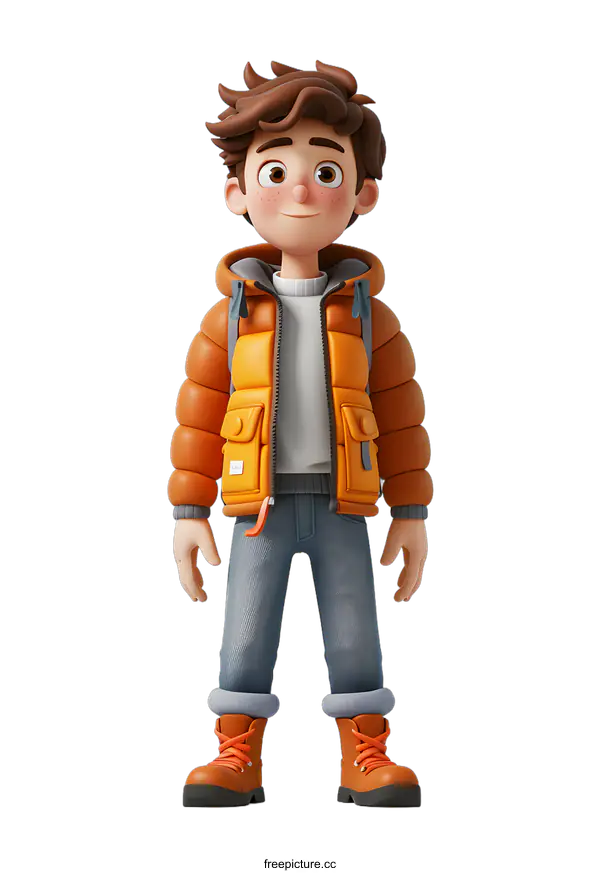 [Transparent Background PNG]3D rendering of a young man wearing a puffy jacket