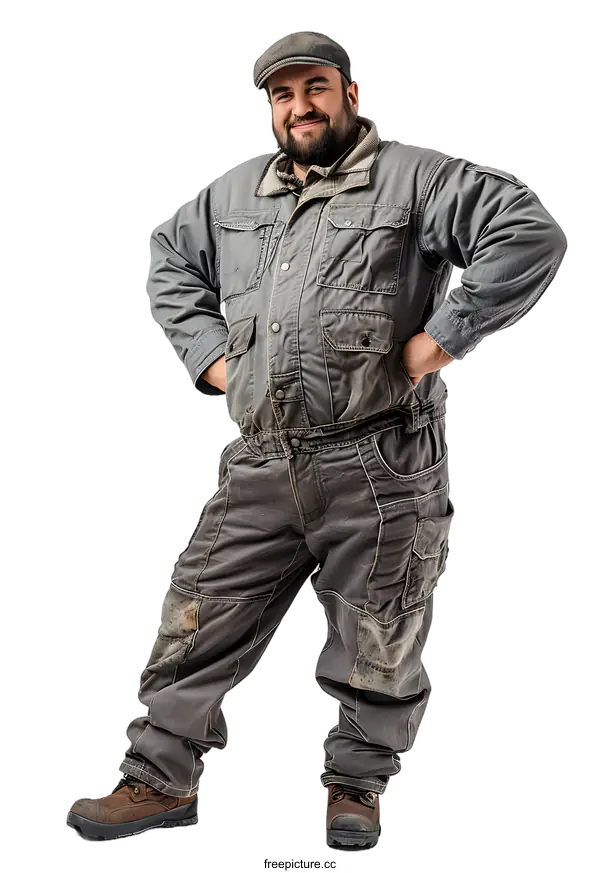 [Transparent Background PNG]Confident Mechanic in Grey Workwear
