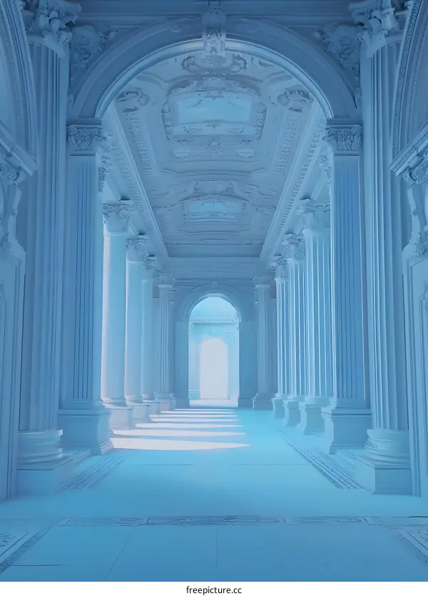 White Marble Hallway With Columns And Arched Ceiling