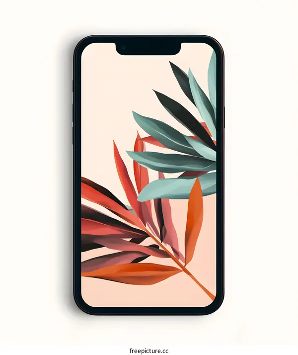 Phone Screen with Tropical Leaves Illustration