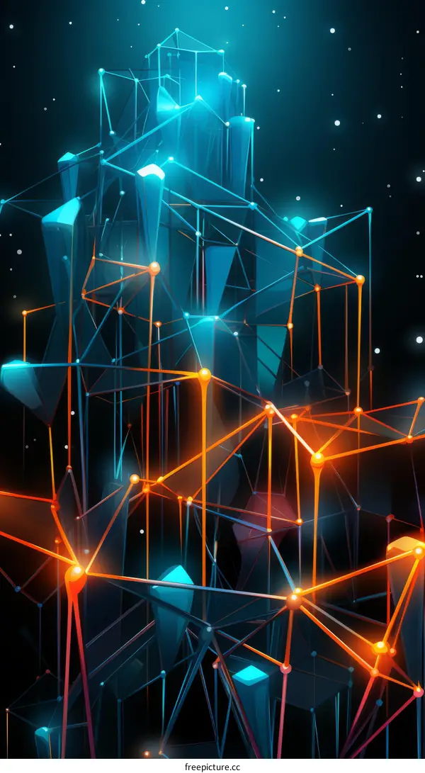 Vivid 3D Render of Blue and Orange Crystal Structure