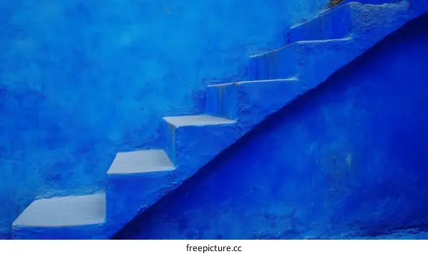 Blue Staircase Against a Vibrant Blue Wall