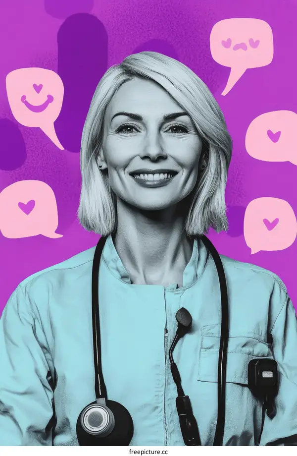 Smiling Female Doctor in a Colorful Collage