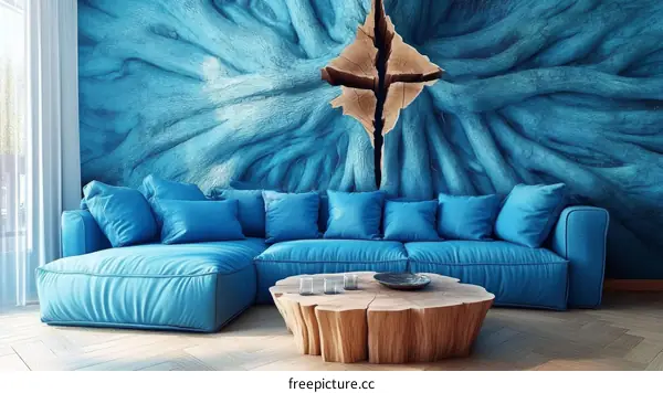 Abstract Blue Roots Wall Mural Living Room Design